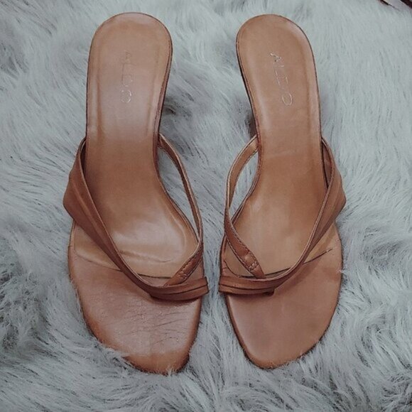 Vintage Slip on Kitten heel leather Sandal - Picture 1 of 12